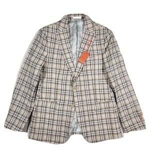 Tallia Tan Plaid Linen Sport Coat Mens‎ 40R 40 Blazer Jacket Verdello $295 NEW